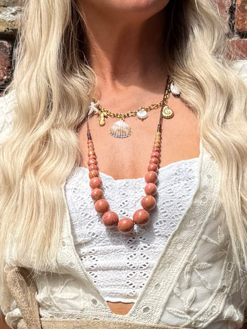Circular ceramic beaded necklace (Pink)