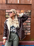 Shearling lined faux suede coat