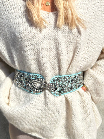 Studded stretch belt (light blue)