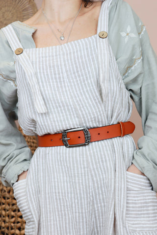 Floral buckle belt (Tan)
