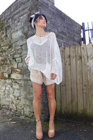 Broderie linen shorts