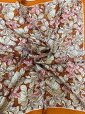 Orange border floral silky scarf