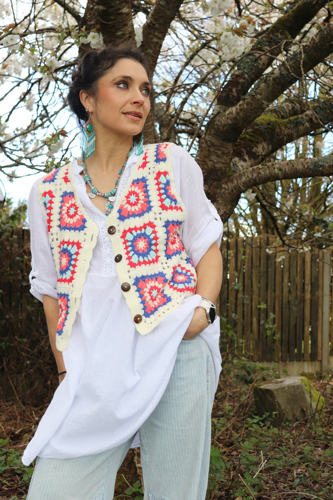 Granny square crochet waistcoat top