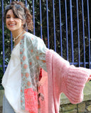 Sage and peach patterned kimono
