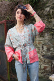 Sage and peach patterned kimono