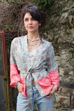 Sage and peach patterned kimono