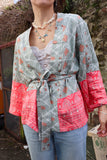 Sage and peach patterned kimono