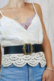 Leather belt with gold ornate buckle (Black)