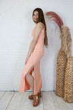 Textured dress with split (Apricot)